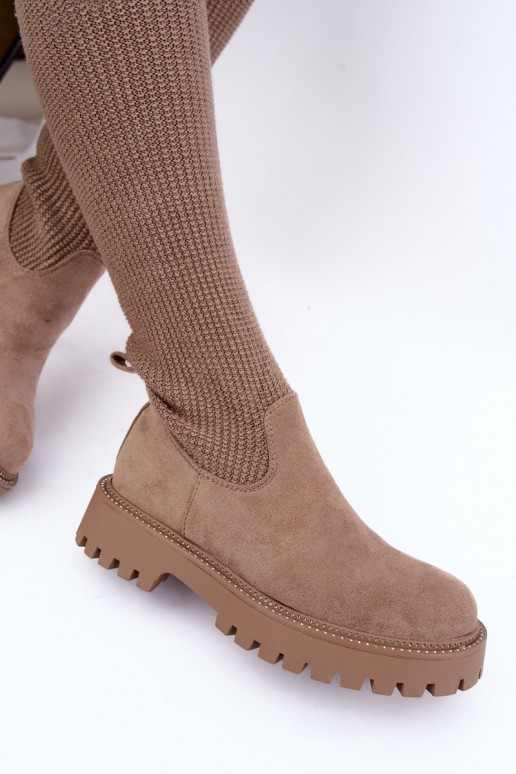 botas altas com cano tipo meia na cor areia Sarielle