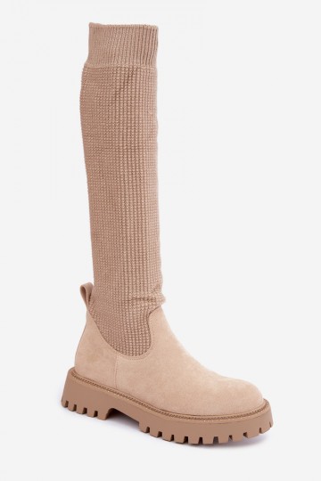 botas altas com cano tipo meia na cor marfim Sarielle
