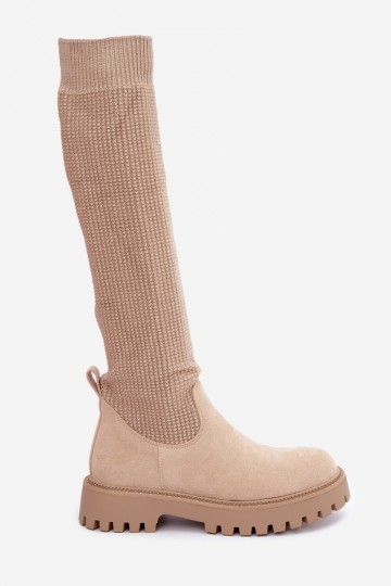 botas altas com cano tipo meia na cor marfim Sarielle 2