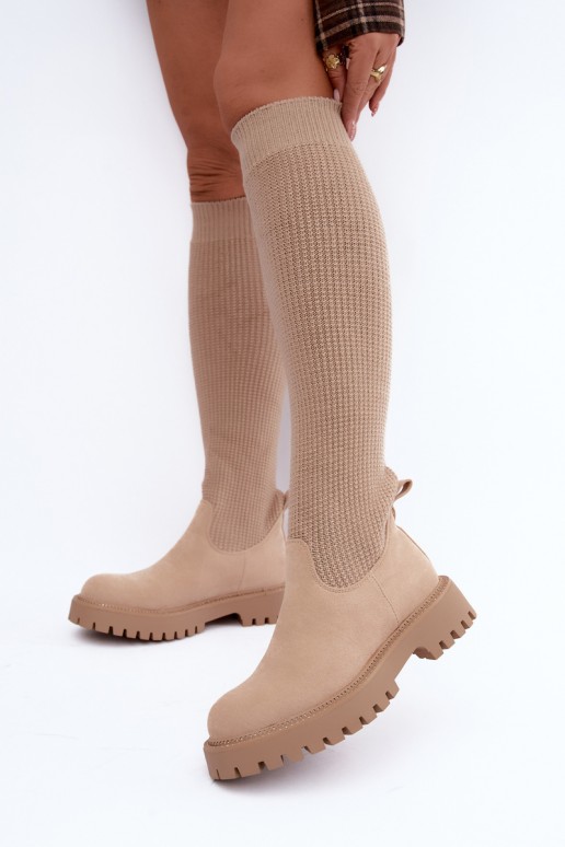 botas altas com cano tipo meia na cor marfim Sarielle