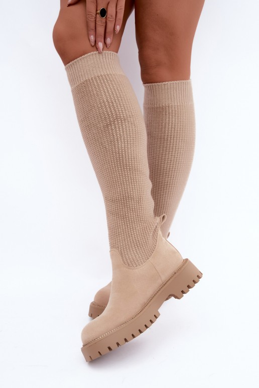 botas altas com cano tipo meia na cor marfim Sarielle