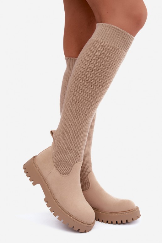 botas altas com cano tipo meia na cor marfim Sarielle