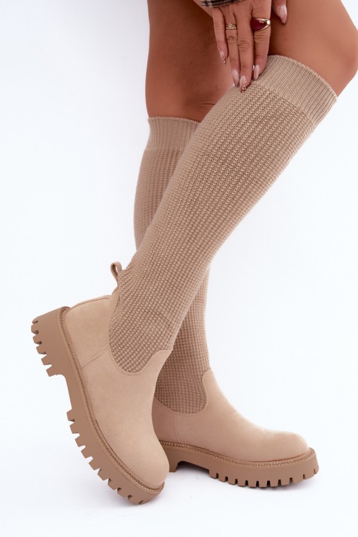 botas altas com cano tipo meia na cor marfim Sarielle