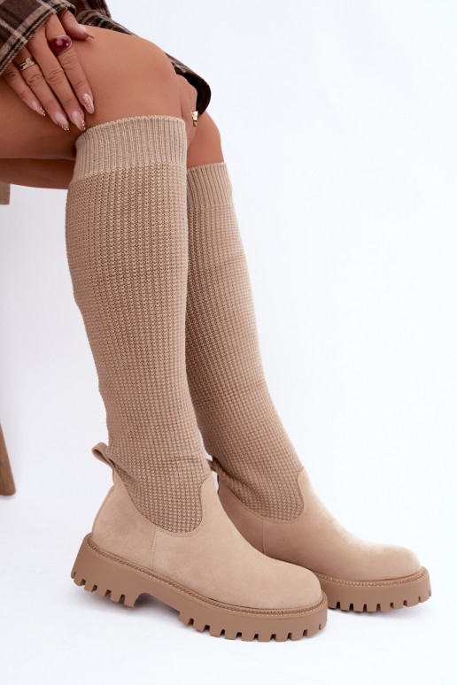 botas altas com cano tipo meia na cor marfim Sarielle