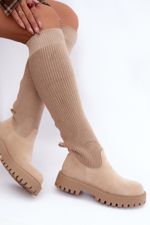 botas altas com cano tipo meia na cor marfim Sarielle