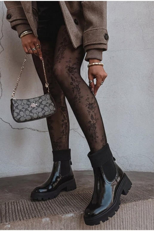 botins elegantes com efeito verniz na cor preta Sevella