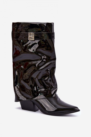 Botas altas pretas com efeito verniz e bico afilado Aelia