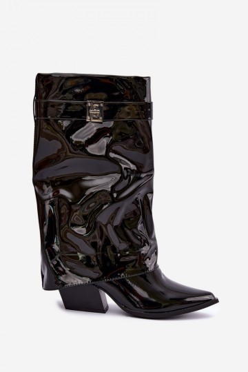 Botas altas pretas com efeito verniz e bico afilado Aelia 2