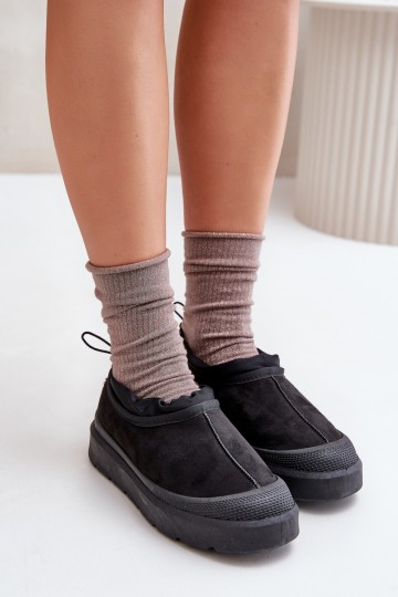 Botas de neve pretas femininas com plataforma e cano baixo Izamine
