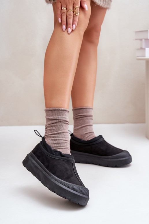 Botas de neve pretas femininas com plataforma e cano baixo Izamine
