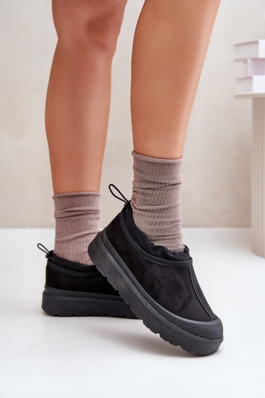 Botas de neve pretas femininas com plataforma e cano baixo Izamine