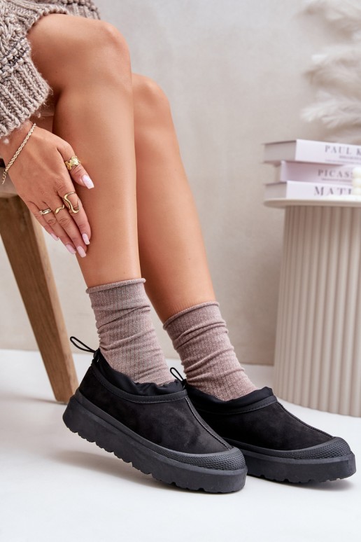 Botas de neve pretas femininas com plataforma e cano baixo Izamine