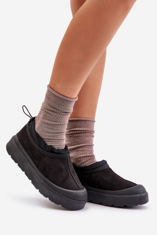 Botas de neve pretas femininas com plataforma e cano baixo Izamine