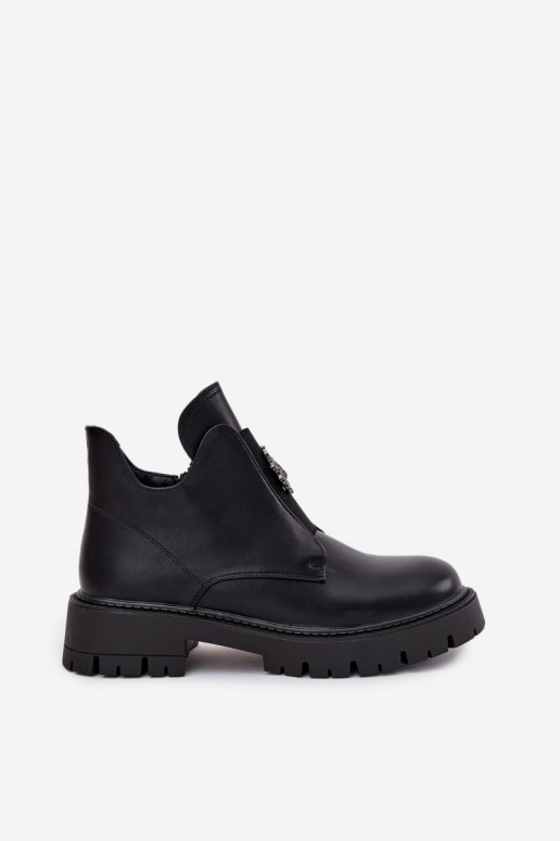 Botas pretas isoladas de salto baixo para mulheres com ornamentos Lavira