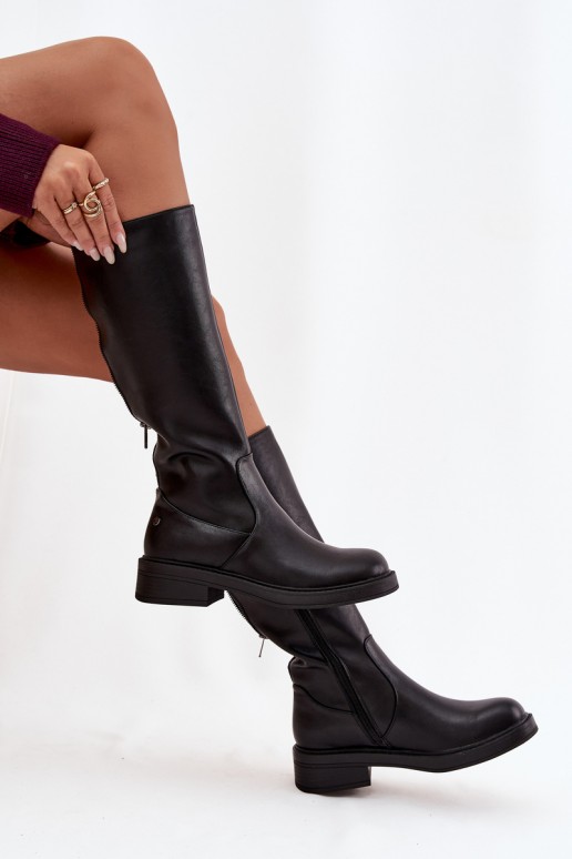 Botas pretas quentes acima do joelho em couro