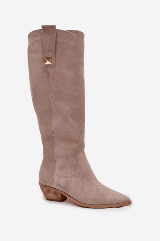 Botas de cowboy de camurça sintética na cor cappuccino com forro Zazoo 4224