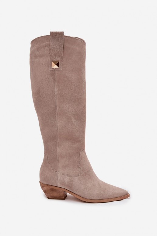 Botas de cowboy de camurça sintética na cor cappuccino com forro Zazoo 4224