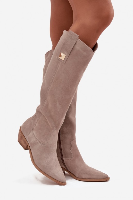 Botas de cowboy de camurça sintética na cor cappuccino com forro Zazoo 4224