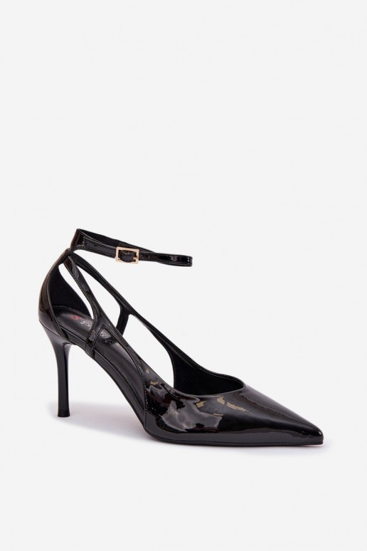 Sapatos de salto altos pretos em couro sintético com efeito verniz Fionnel