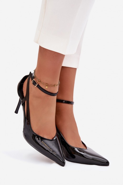 Sapatos de salto altos pretos em couro sintético com efeito verniz Fionnel