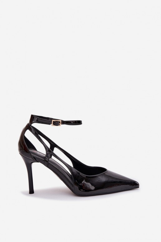 Sapatos de salto altos pretos em couro sintético com efeito verniz Fionnel