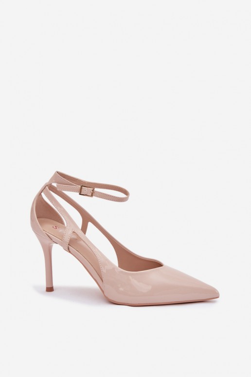 Sapatos de salto altos beges em couro sintético com efeito verniz Fionnel