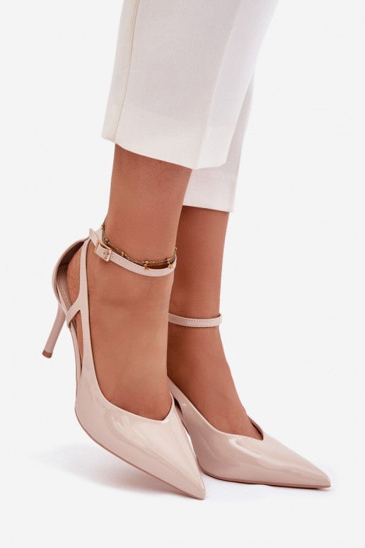 Sapatos de salto altos beges em couro sintético com efeito verniz Fionnel