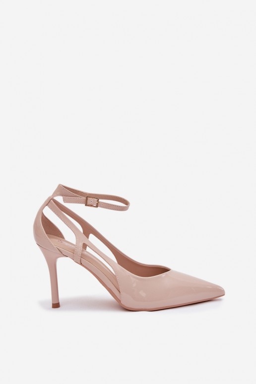 Sapatos de salto altos beges em couro sintético com efeito verniz Fionnel