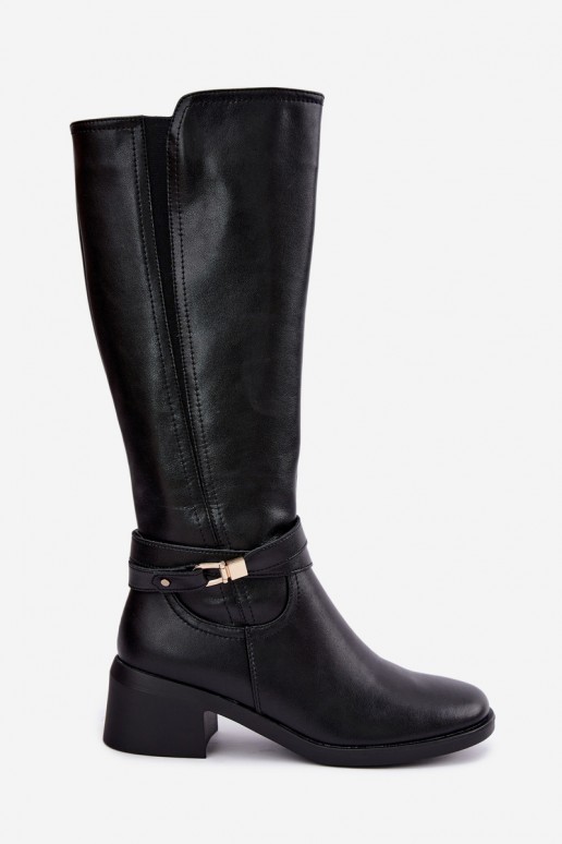 Botas de couro aquecidas com saltos decorados Sergio Leone KZ-13 pretas