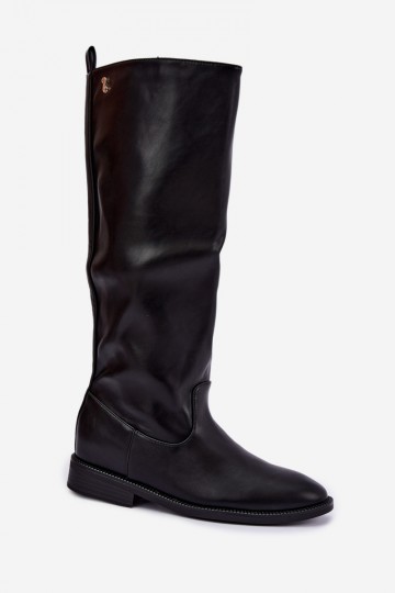 Botas altas quentes com saltos largos e babados na cor preta Odelira 2
