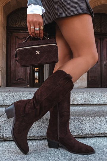 Botas altas de estilo cowboy com saltos em marrom Rialene 2