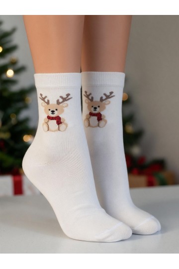 Meias infantis com urso de Natal e chifres em marfim