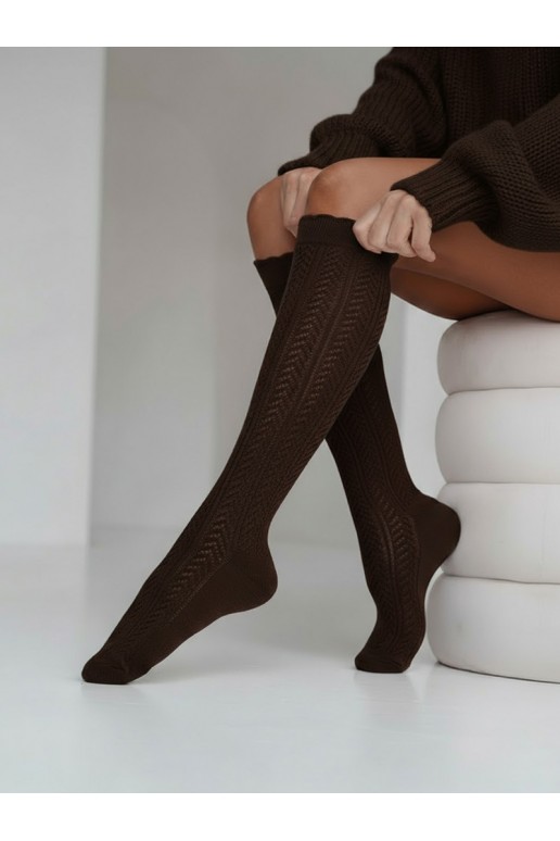 Meias-calças femininas com elementos de renda Jodełka chocolate