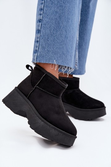 Botas de neve baixas pretas para mulheres com isolamento e pelo dentro 2