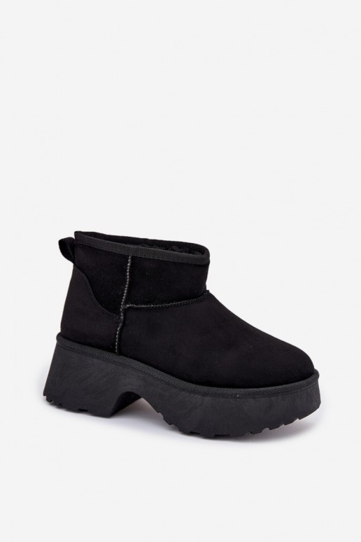 Botas de neve baixas pretas para mulheres com isolamento e pelo dentro
