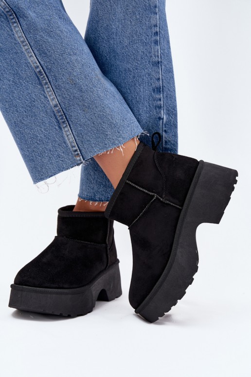 Botas de neve baixas pretas para mulheres com isolamento e pelo dentro