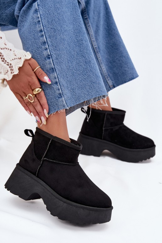Botas de neve baixas pretas para mulheres com isolamento e pelo dentro