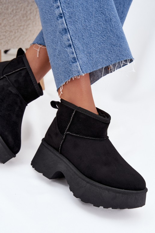 Botas de neve baixas pretas para mulheres com isolamento e pelo dentro
