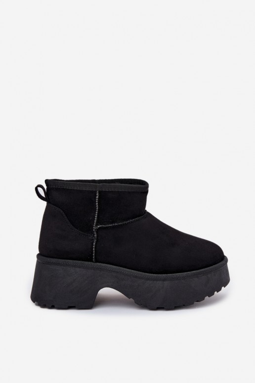 Botas de neve baixas pretas para mulheres com isolamento e pelo dentro