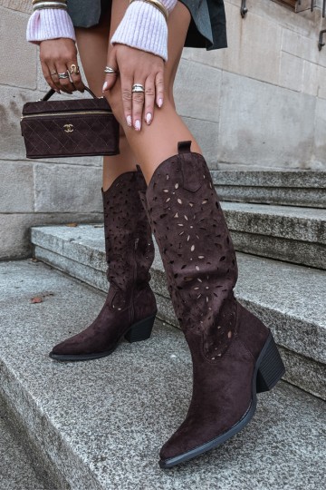Botas altas de estilo cowboy com saltos em marrom Salirae
