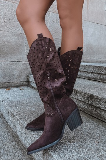 Botas altas de estilo cowboy com saltos em marrom Salirae 2