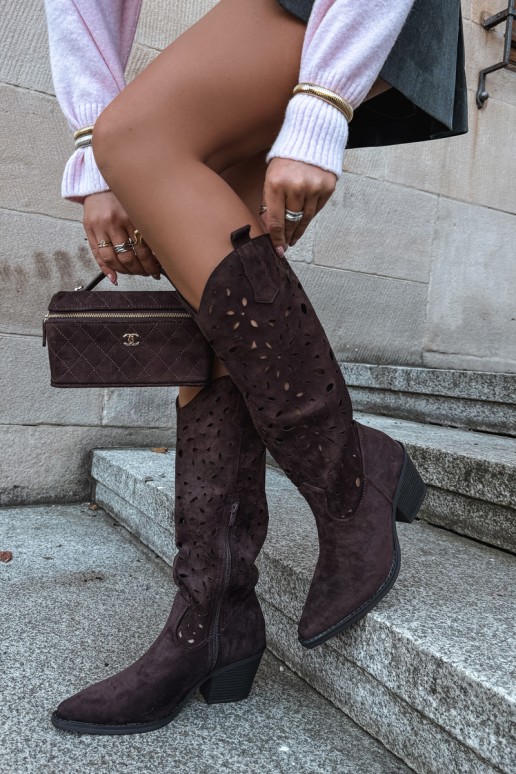 Botas altas de estilo cowboy com saltos em marrom Salirae