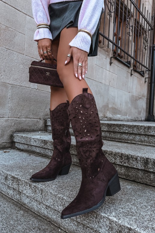 Botas altas de estilo cowboy com saltos em marrom Salirae