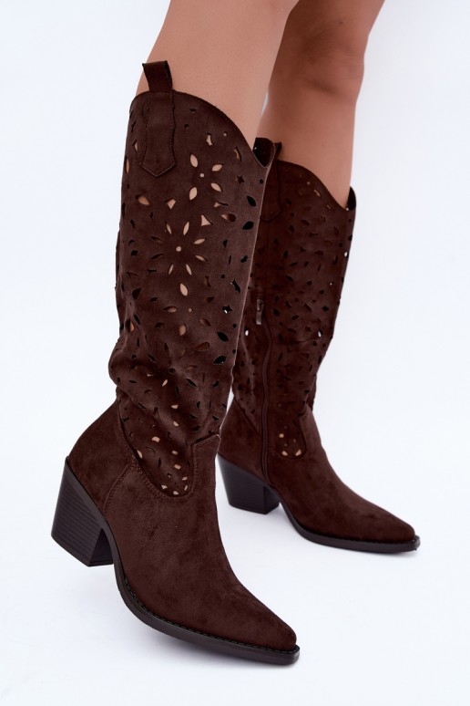 Botas altas de estilo cowboy com saltos em marrom Salirae
