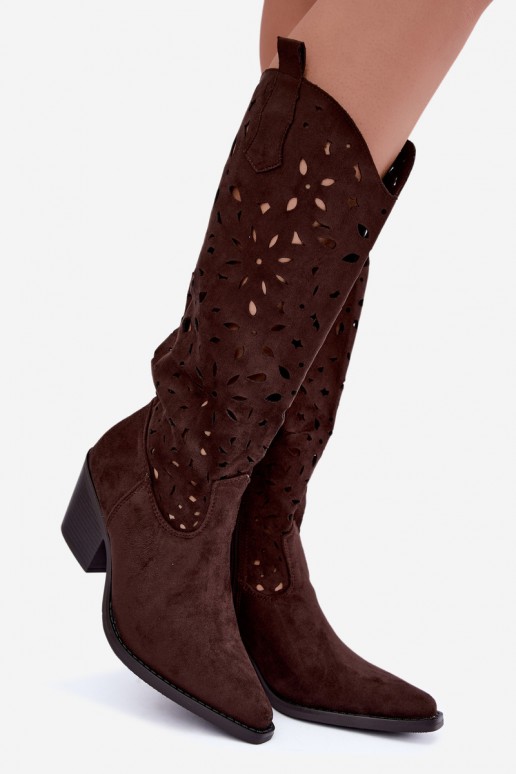 Botas altas de estilo cowboy com saltos em marrom Salirae