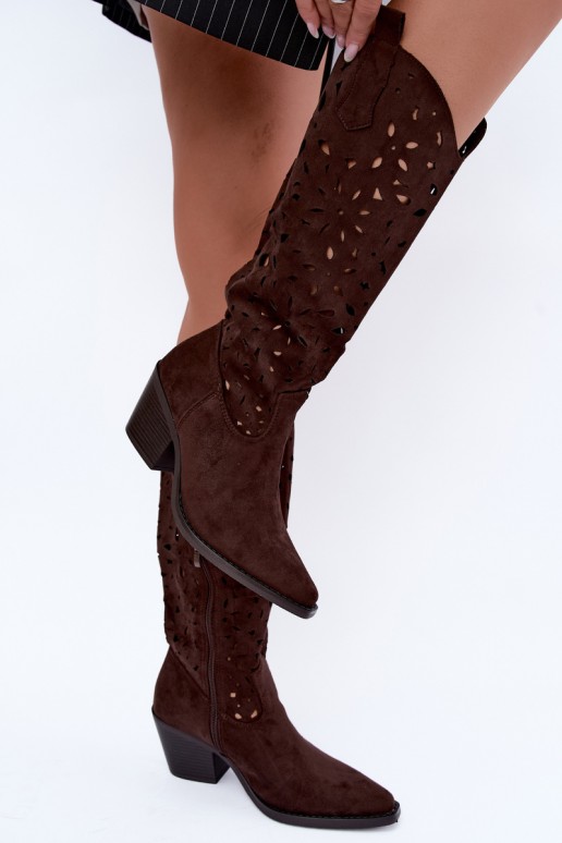 Botas altas de estilo cowboy com saltos em marrom Salirae