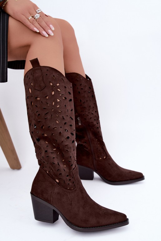 Botas altas de estilo cowboy com saltos em marrom Salirae