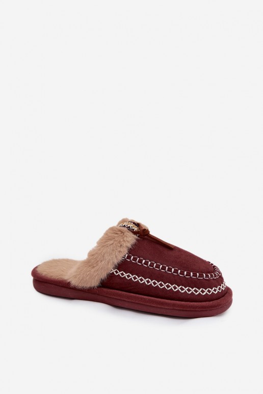 Chinelos femininos bordeaux com pelo Perivelle