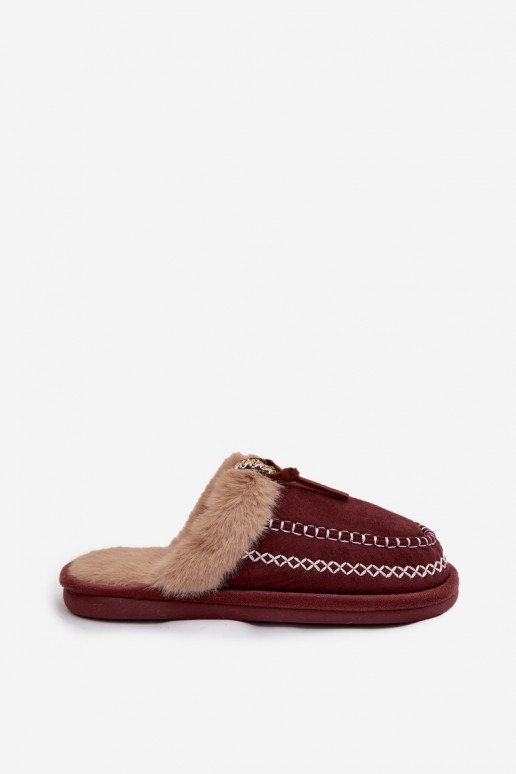Chinelos femininos bordeaux com pelo Perivelle