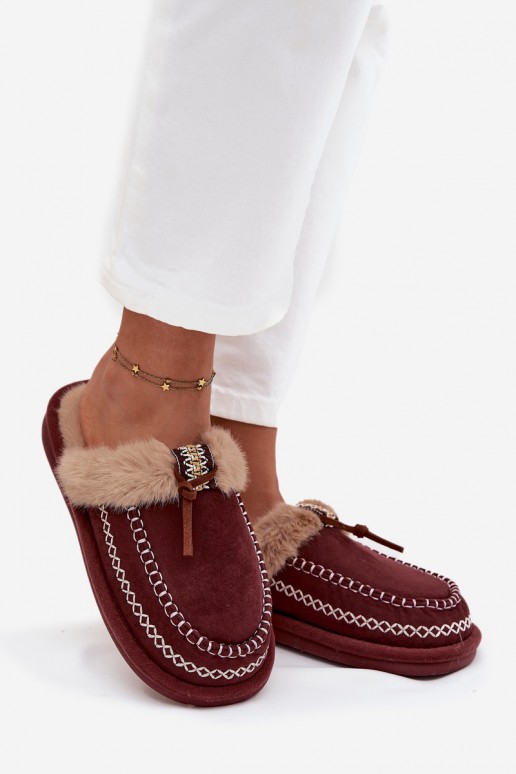 Chinelos femininos bordeaux com pelo Perivelle
